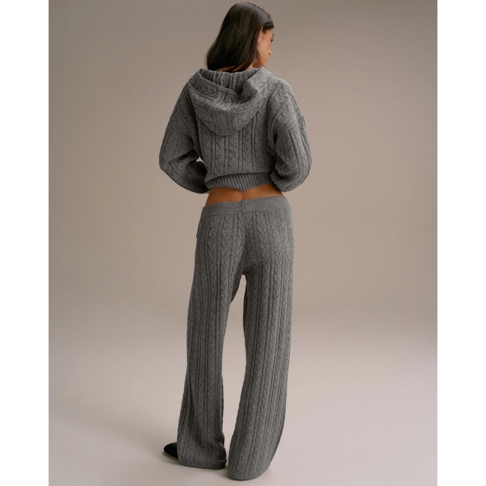 Adanola Grey Cable Knit Wide Leg Pants Wool Blend XS Relaxed Lounge Trousers